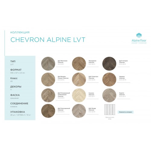 Кварцвиниловая плитка Alpine Floor Chevron LVT Дуб Насыщенный ECO 20-4